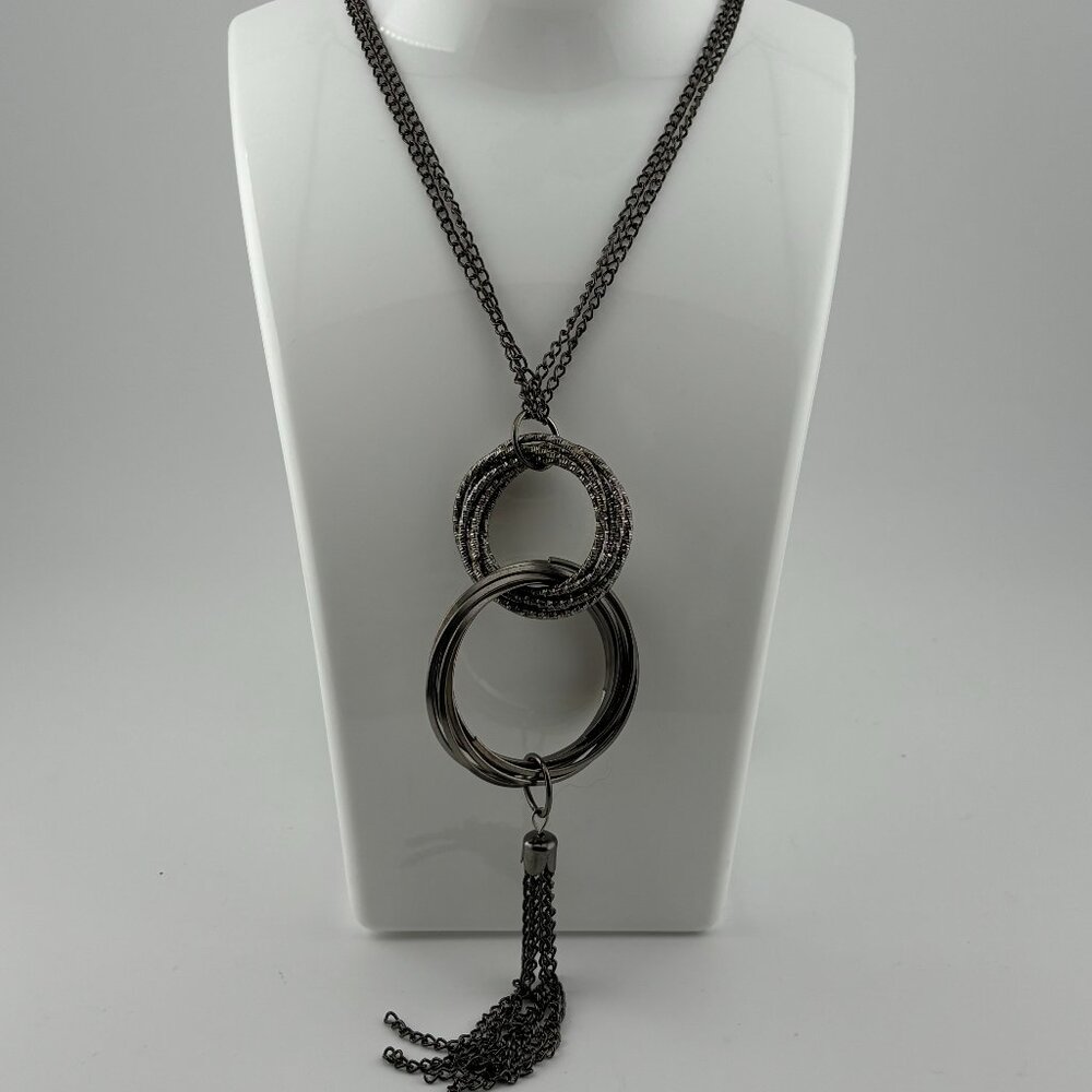 *NEW*Graphite Multi-hoops Tassel Long Body Necklace